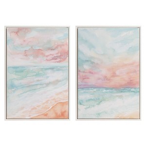 Kate & Laurel All Things Decor (Set of 2) 23"x33" Sylvie Beaded All is Calm and Sky and Sea Framed Canvas Art Set by Julie Maida Set White - 1 of 4