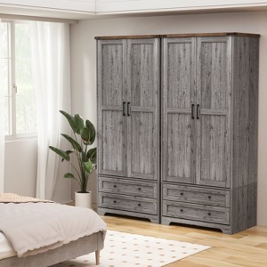 Brafabhome Farmhouse 4 Doors Armoire Wardrobe Closet, 71" Tall Freestanding Wardrobe Clothes Cabinet with Drawers and Hanging Rod for Bedroom - 1 of 4