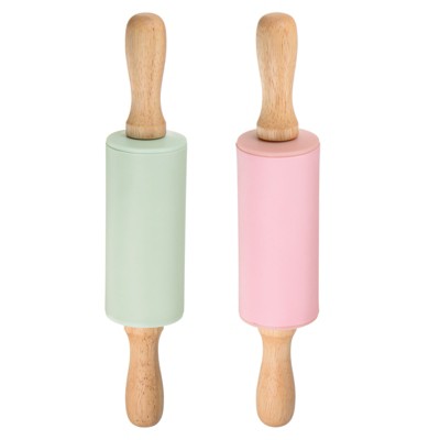 Unique Bargains Silicone Smooth Non-Stick Wooden Handle Kitchen Rolling Pin 2 Pcs