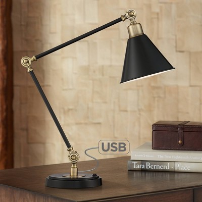 Adjustable Black and Brass Desk Lamp with USB Port