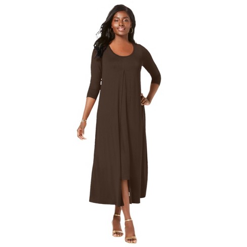 24seven Comfort Apparel Womens Plus Size Empire Waist V Neck Maxi