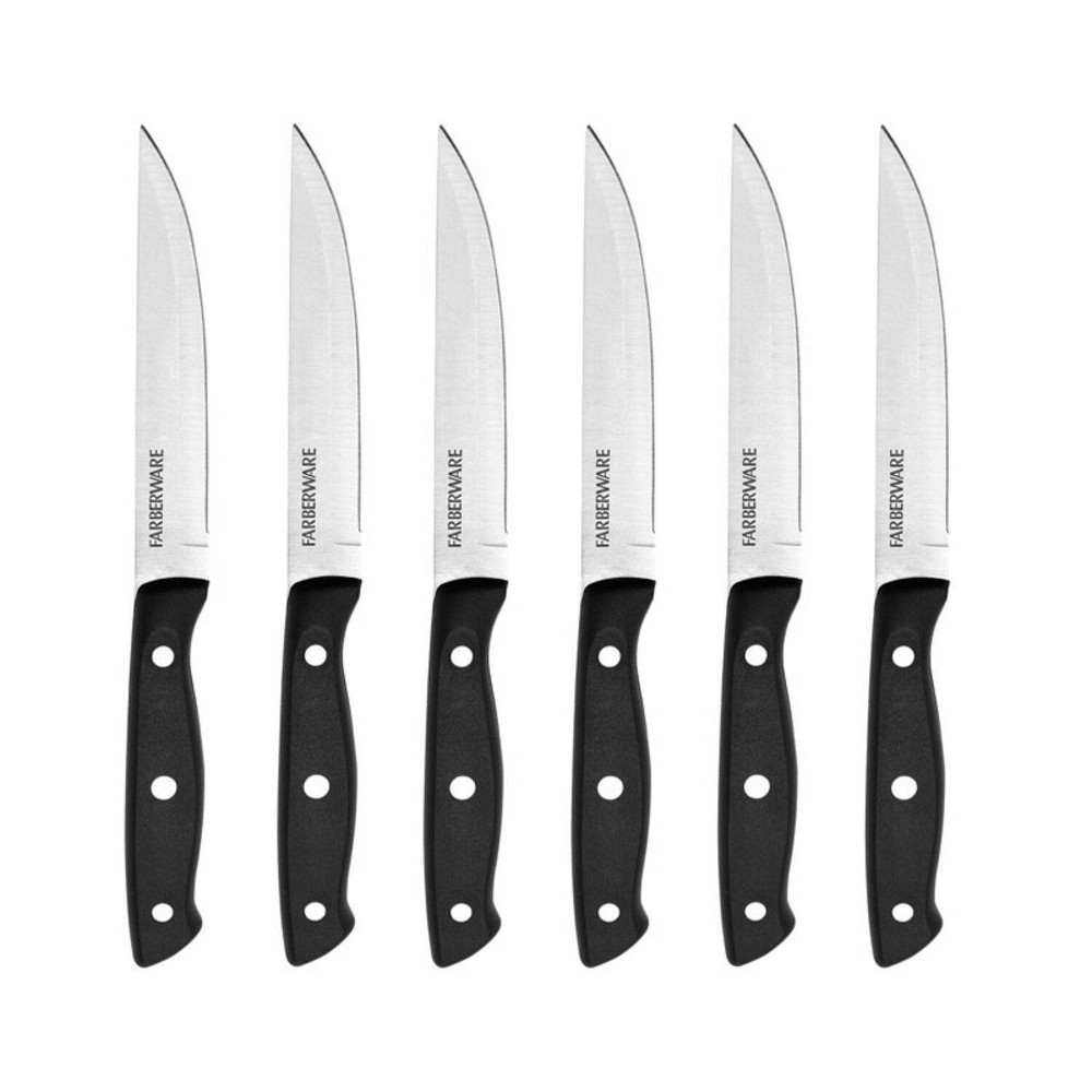 Photos - Bakeware Farberware 6pc Steak Knife Set: Stainless Steel Blades, Black Plastic Handles, Hand Wash, Lifetime Limited Warranty