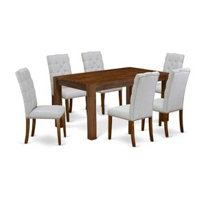 7-Piece Rectangle Natural Oak Finish Solid Wood Top Dining Table with 6 Parson Chairs with - 1 of 4
