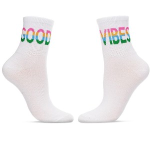 Memoi Women's Multicolor "Good Vibes" Positivity Anklet Sock White 9-11 - 1 of 3