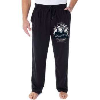 Harry Potter Men's I'D Rather Stay At Hogwarts This Christmas Pajama Pants Black
