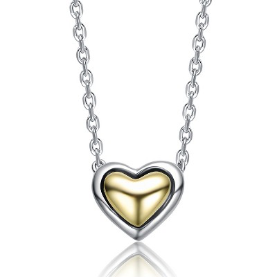 Guili Two-Tone Sleek Heart Pendant Necklace with White and 14K Gold Plated Finish for a Modern and Minimalist Romantic Style