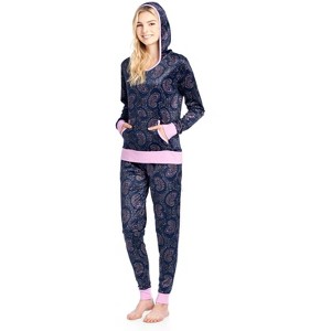 Ashford & Brooks Women's Mink Fleece Hoodie Pajama Set - 1 of 4