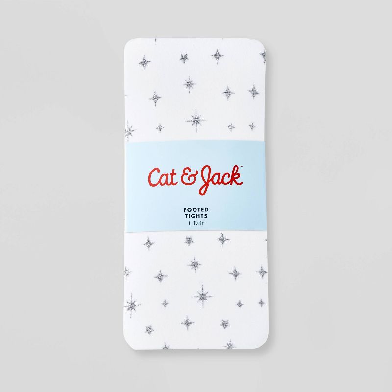 Girls' Silver Glitter Stars Printed Nylon Tights - Cat & Jack™ White, 3 of 5