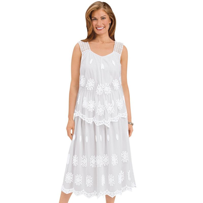 Collections Etc Embroidered Tiered Sleeveless White Dress, 3 of 5