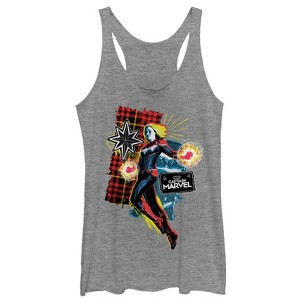 Women's Marvel Captain Marvel Flannel Patch Print Racerback Tank Top - 1 of 3
