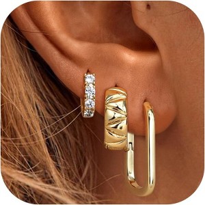 Florideco 3-Pair Small Hoop Earrings | 14K Gold Plated Twisted Huggies, Open Chunky Stack - 1 of 4