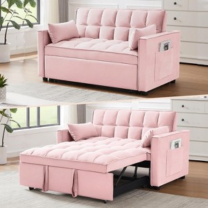 TIRAMISUBEST 3-in-1 Convertible Sleeper Sofa Bed,Velvet Futon Couch with Adjustable Backrest, Side Pocket, and Pull-Out Design for Living Room - 1 of 4