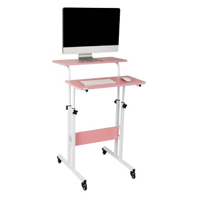 Chic Pink Adjustable Height Wood Standing Desk with Keyboard Tray