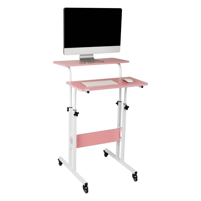Pink Rolling Sitting/Standing Reversible Desk with Side Storage - Mind Reader, 4 of 17