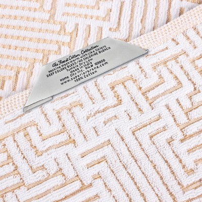 Gold and White Cotton Geometric Jacquard 12 Piece Towel Set