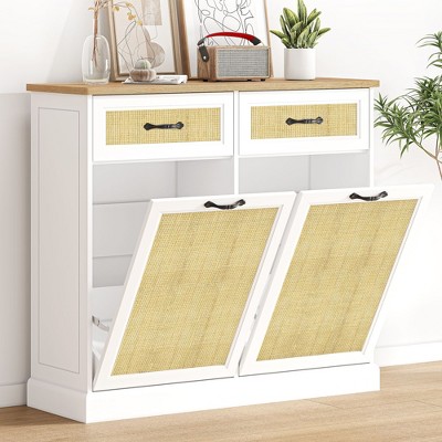 Tilt Out Trash Can Cabinet, Hidden Trash Bin Cabinet Storage Holder, Freestanding Garbage Can Cabinet for Kitchen Dining Living Room