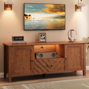 Acekool 60" V-Shaped Retro TV Stand with LED Lights, White Entertainment Center with Drawer & Storage for 65” TV, Long Console Table - 1 of 4