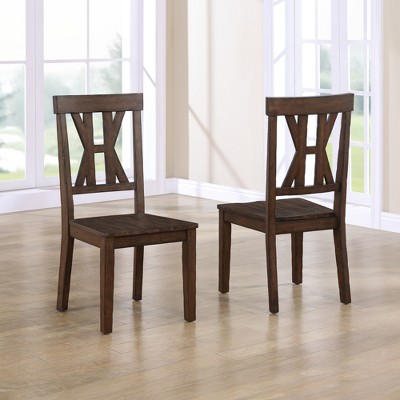 Asian Hardwood Armless Side Chair (Set of 2) with Ergonomic Back and Distressed Dark Tobacco Finish