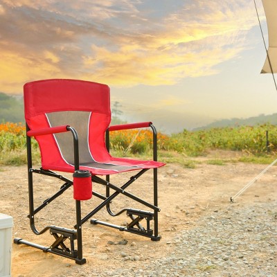 Freestyle Camping Chair Folding, Folding Rocking Chair With Solid, Camping Chair That Rocks With Drink Holder & Comfortable Backrest-Cuddlewood