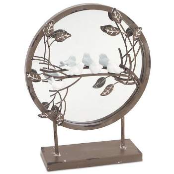 Melrose New Romance Round Tabletop Mirror with Perched Birds on Branch 12.5"