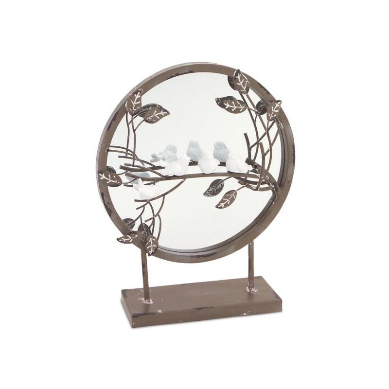 Melrose New Romance Round Tabletop Mirror with Perched Birds on Branch 12.5", 1 of 2