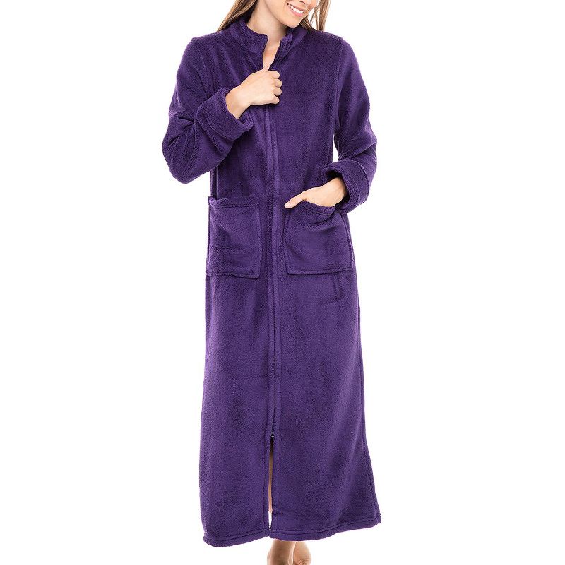 Women's Zip Up Fleece Robe, Soft Warm Plush Zipper Bathrobe, 1 of 6
