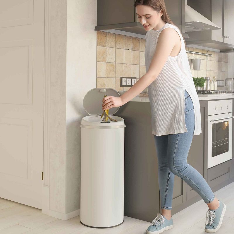 iTouchless Sensor Kitchen Trash Can with AbsorbX Odor Filter Round 13 Gallon White Stainless Steel, 3 of 7