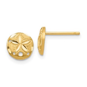 Black Bow Jewelry 7mm Polished and Satin Sand Dollar Post Earrings in 14k Yellow Gold - 1 of 4