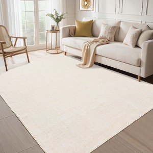 Washable Rug 5x7 Beige Rug for Living Room, Non-Shedding Foldable Modern Carpet with Non Slip Rubber Backing, Minimalist Low Pile Thin Indoor Mat - 1 of 4