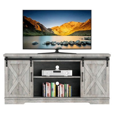 Farmhouse TV Stand for 65 Inch TV, Entertainment Center with Sliding Barn Door and Adjustable Shelves