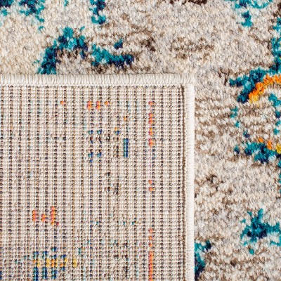 9' Square Cream and Blue Synthetic Flat Woven Area Rug