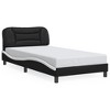 vidaXL Twin XL Bed Frame with LED Lights - Durable Black & White Faux Leather, Plywood Slats, Waved Design, Comfort Headboard - 4 of 4