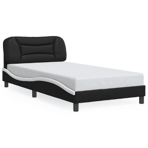 vidaXL Twin Faux Leather Bed Frame with Ultra-Soft Headboard - Black and White, Plywood Slats & Stylish Waved Side Design - 1 of 4