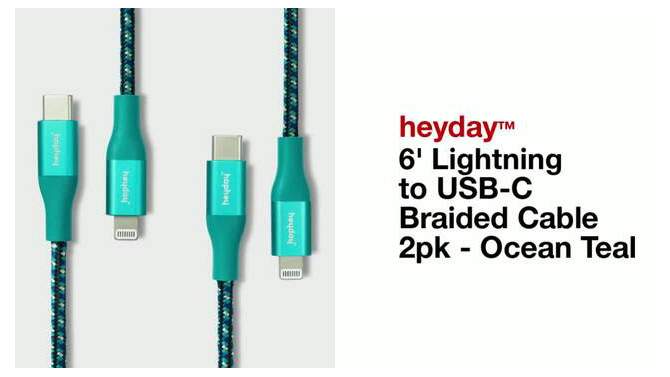 6&#39; Lightning to USB-C Braided Cable 2pk - heyday&#8482; Ocean Teal, 5 of 6, play video