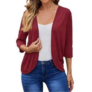 Women's Basic Open Front Knit Cardigan Long Sleeve Casual Cover Up - 1 of 4