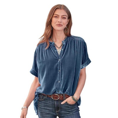 Womens Velvet Short Sleeve Shirts Casual Summer Tops Velvet Blouse Front Button Down V Neck Summer Tops Casual Loose Fit Shirts