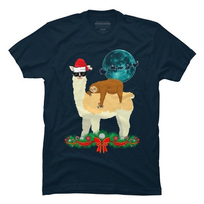 Men's Design By Humans Llama With Glasses Sleeping Sloth Christmas Santa By TeeShirtMadness T-Shirt