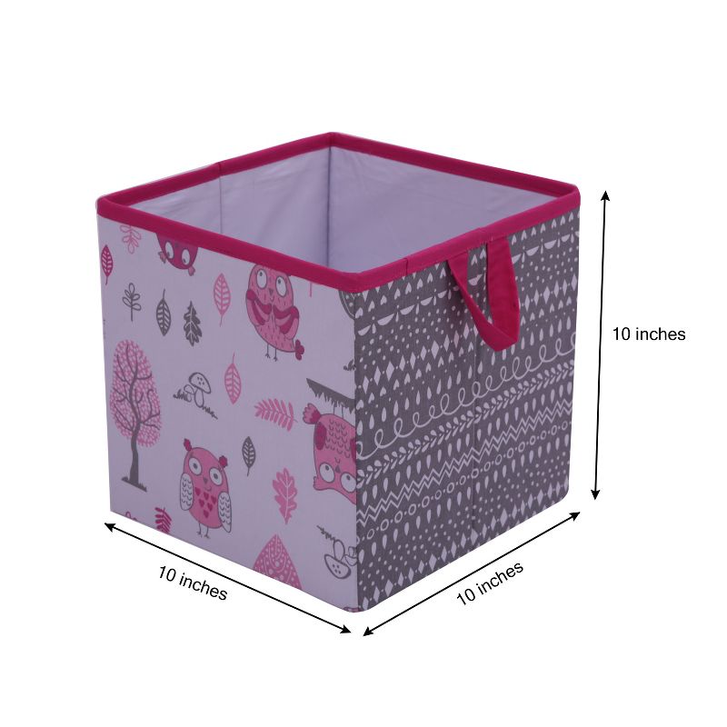 Bacati - Owls Pink/Gray Girls Cotton Storage Box Small, 4 of 7