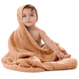 Hooded Baby Towels - 6 Layer, 100% Muslin Cotton - Large 32 x 32 Inch By Comfy Cubs - 1 of 4
