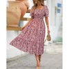 Women's Summer Smocked Midi Dress Casual Square Neck Puffy Short Sleeve Tiered Ruffle Dresses - 3 of 4