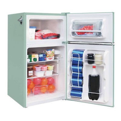 Mint Green Retro Compact Refrigerator with Freezer and Bottle Opener