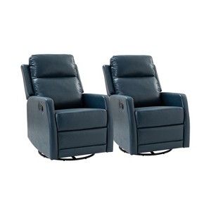 Set of 2 Ofelia Wooden Upholstery Wingback Swivel Recliner for Bedroom and Living Room |Artful Living Design-GREY-NAVY - 1 of 4