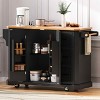 MAYEERTY White 56" Kitchen Island Rubber Wood Veneer Drop Leaf, Power Outlet 4 Door Shelves 6 Deep Drawers Rolling Cart - 3 of 4