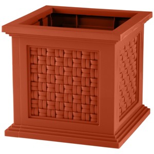 Rattan Style Outdoor Planter Box 14.65in Decorative Flower Pot - 1 of 4