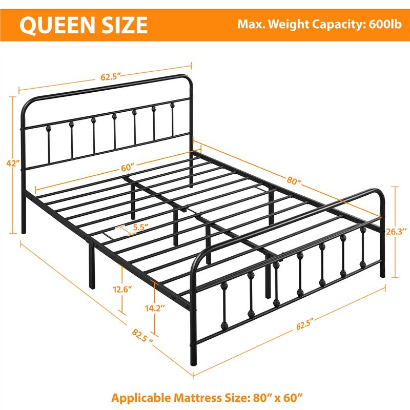 Yaheetech Iron Platform Bed Frame with High Headboard and Footboard, 3 of 8