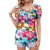 Nlife Womens Puff Short Sleeve Hawaiian Shirts Floral Tropic Printed Pleated V Neck Summer Casual T-Shirt Trendy Boho Blouses Tops - 2 of 4