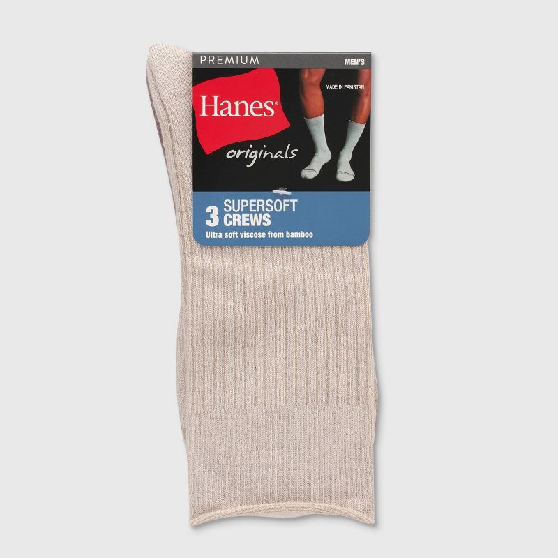 Hanes Originals Premium Men's SuperSoft Crew Socks 3pk - 6-12, 3 of 8