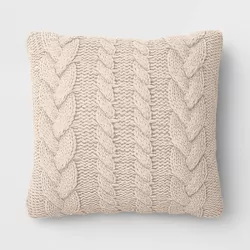Cable Knit Square Throw Pillow Beige - Threshold™
