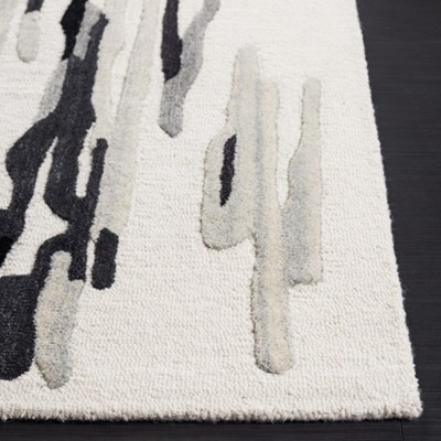 Ivory and Black Hand-Tufted Wool Square Area Rug