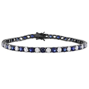 EVERLY JEWELRY |Mens Black Rhodium Plated Sterling Silver 17ct TGW Created White Sapphire and Created Blue Sapphire Tennis Bracelet - 9 in - 1 of 4